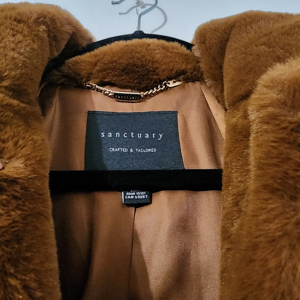 Sanctuary Faux Fur Brown Tie Waist Coat Women’s Winter Outerwear - Picture 3 of 6